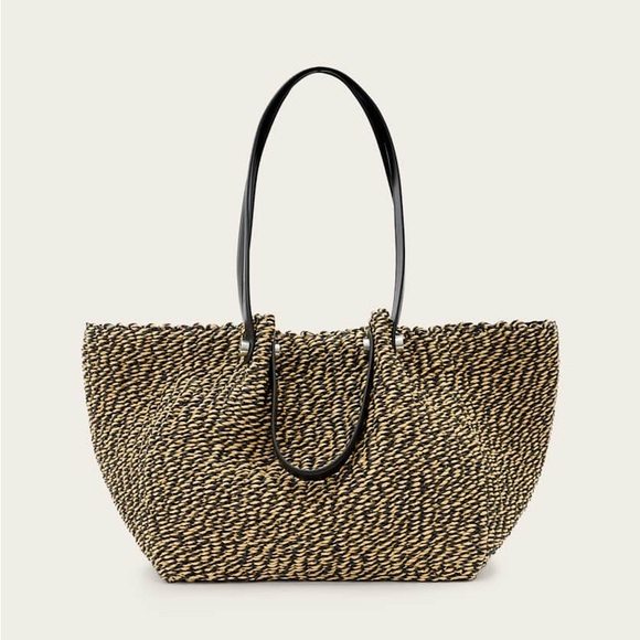 All Saints Handbags - ALL SAINTS Allington Straw Tote Bag Black and Natural